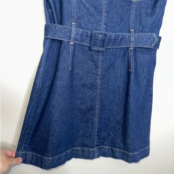Reformation Joanne Belted Denim Mini Dress Blue Structured Corset Style Size 10 - Picture 5 of 8